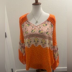 Anthropologie Orange Floral Blouse